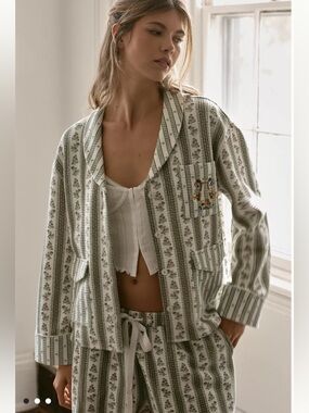 Anthropologie LyreBird Long-Sleeve Printed Quilted Pajama Top NWT